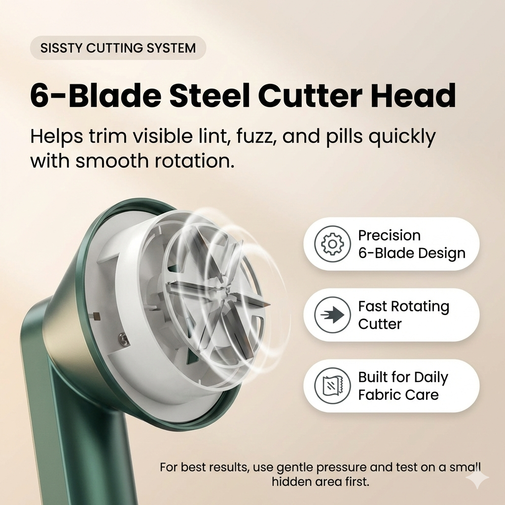 SISSTY Fabric Shaver Pro | Rechargeable 3-Speed Lint Remover (2+1 6-Leaf Blades)